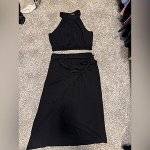 Women's 2 Piece Sleeveless Halter Crop Top and Draped Ruched Skirt